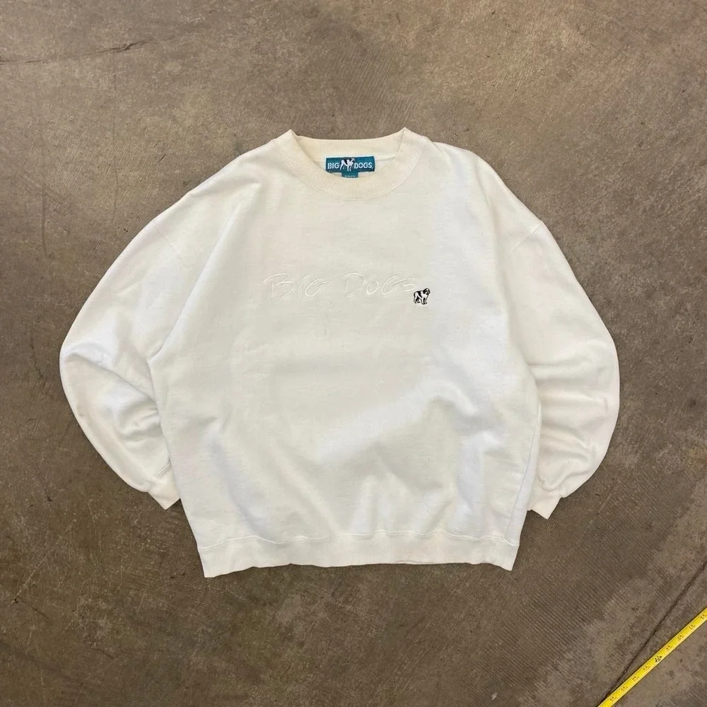 Vintage 90s Big Dogs White Spellout Crewneck Sweatshirt Size L
